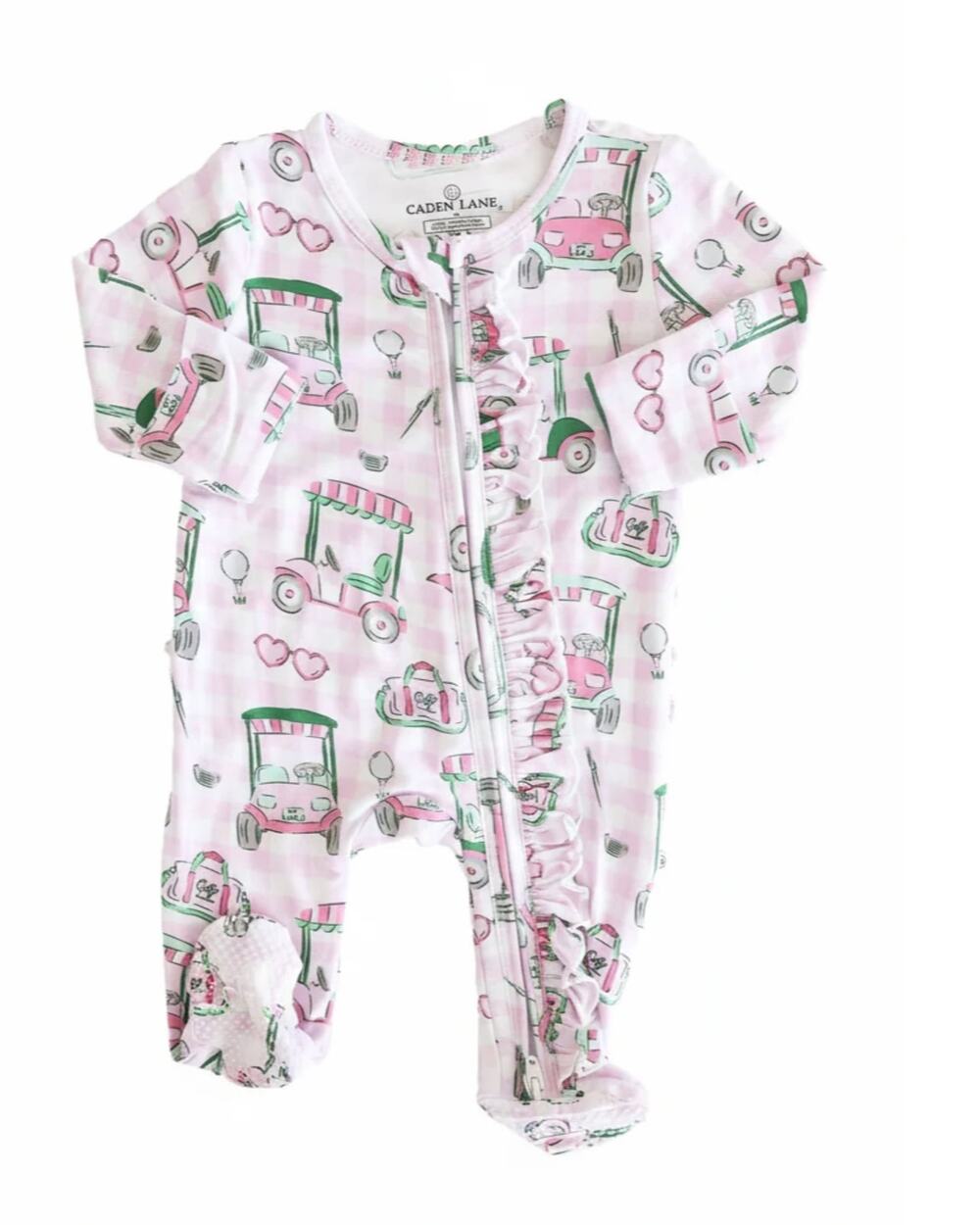 Caden Lane Birdie Babes Ruffle Zipper Footie (Pink / Green) - 0-3 Months